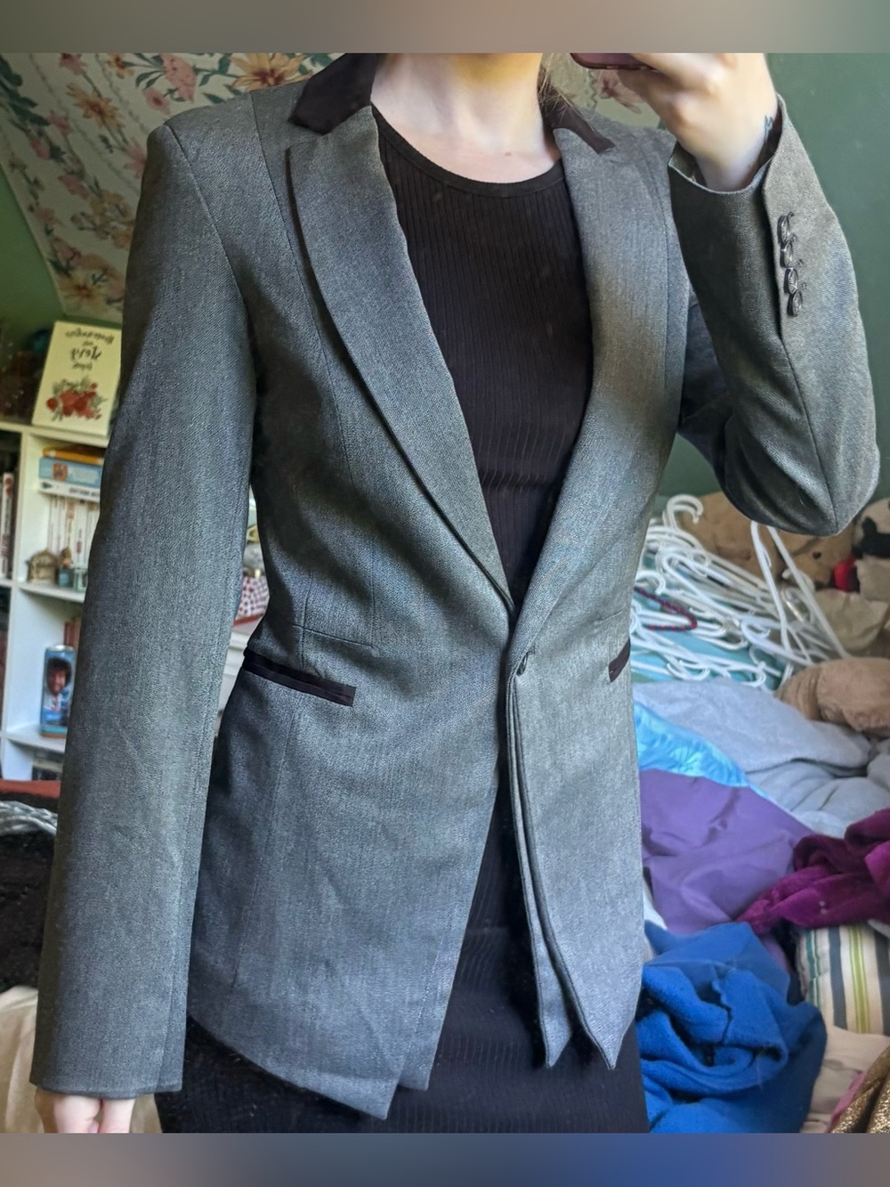 le chateau Gray Blazer with Dark Contrast Trim